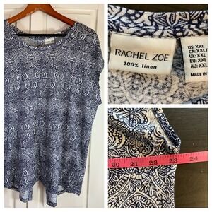 Rachel Zoe Boho Linen‎ Sleeveless Blouse Womens XXL Coastal Church Button Back